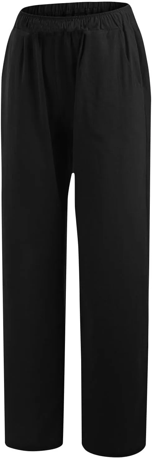 Womens Summer Casual Linen Pants 2025 Fashion High Waist Loose Fit Drawstring Trousers Palazzo Pants with Pockets