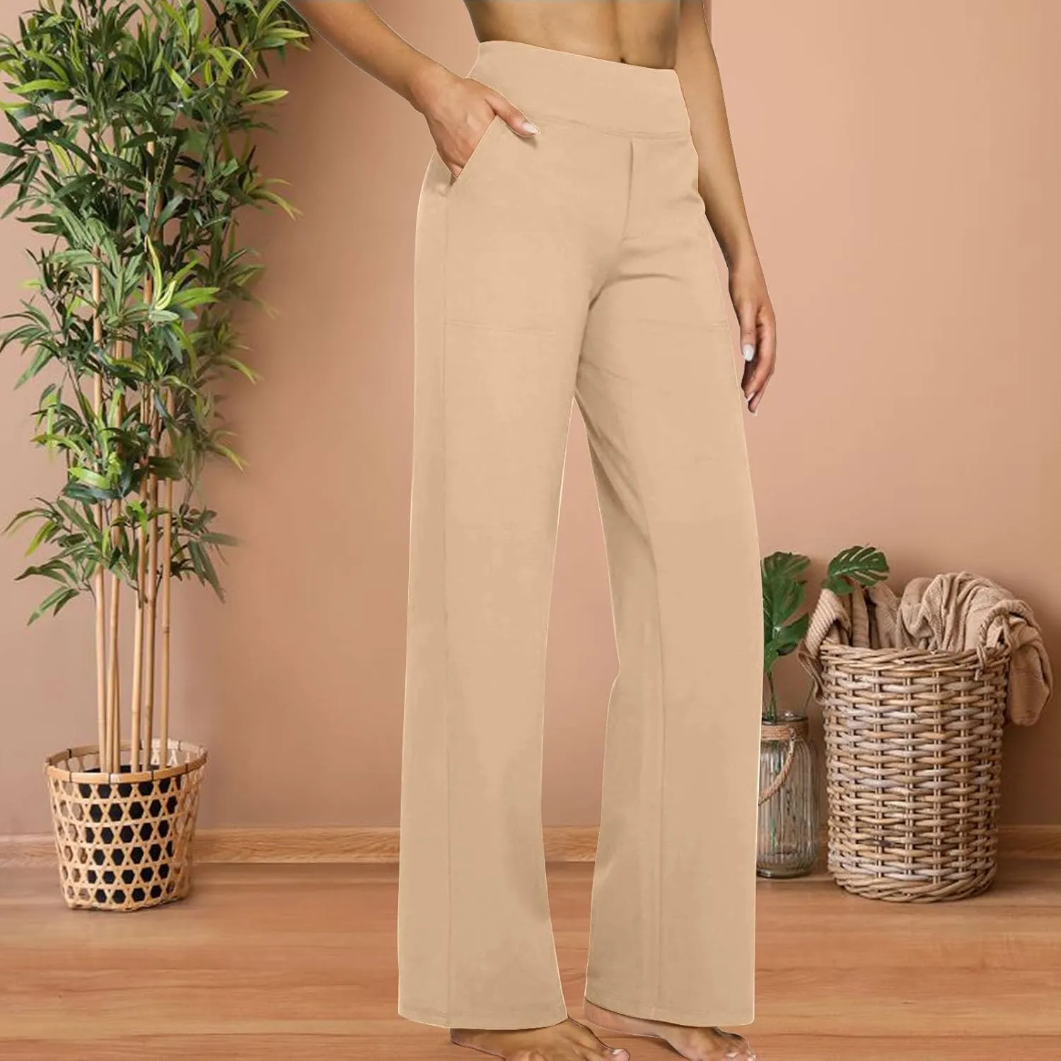 Womens Wide Leg Yoga Pants Casual Work Dress Pants Loungewear Sweatpant High Waist Comfy Loose Trousers with Pockets