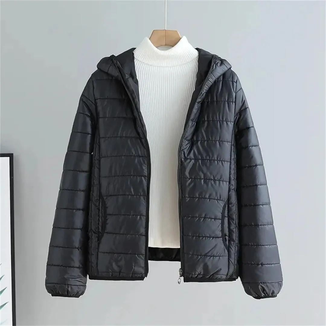 Women's Winter Thin Warm Cotton Coat Short Solid Color Student Outwear Hooded Down Cotton Jacket Padded Puffer Parkas