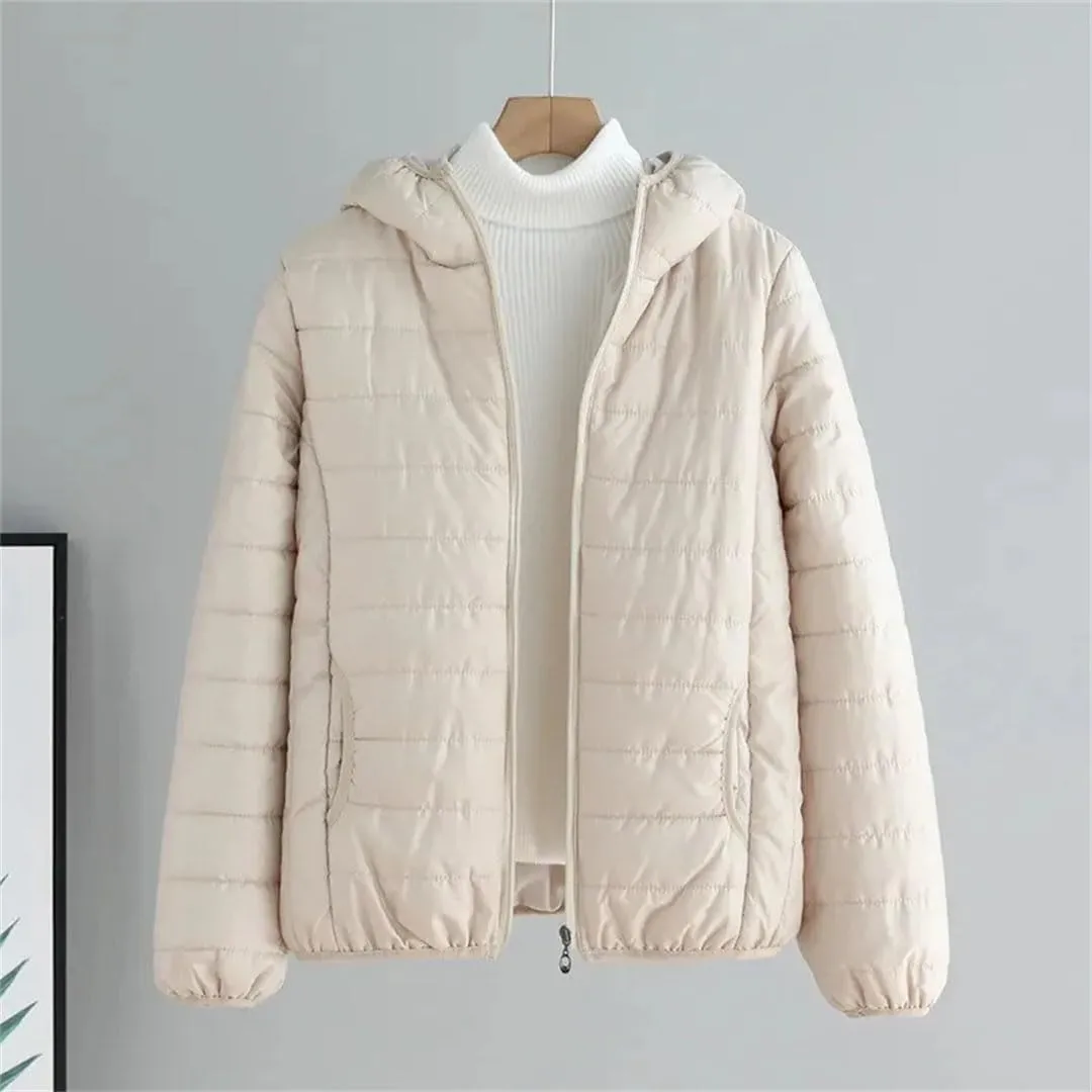 Women's Winter Thin Warm Cotton Coat Short Solid Color Student Outwear Hooded Down Cotton Jacket Padded Puffer Parkas