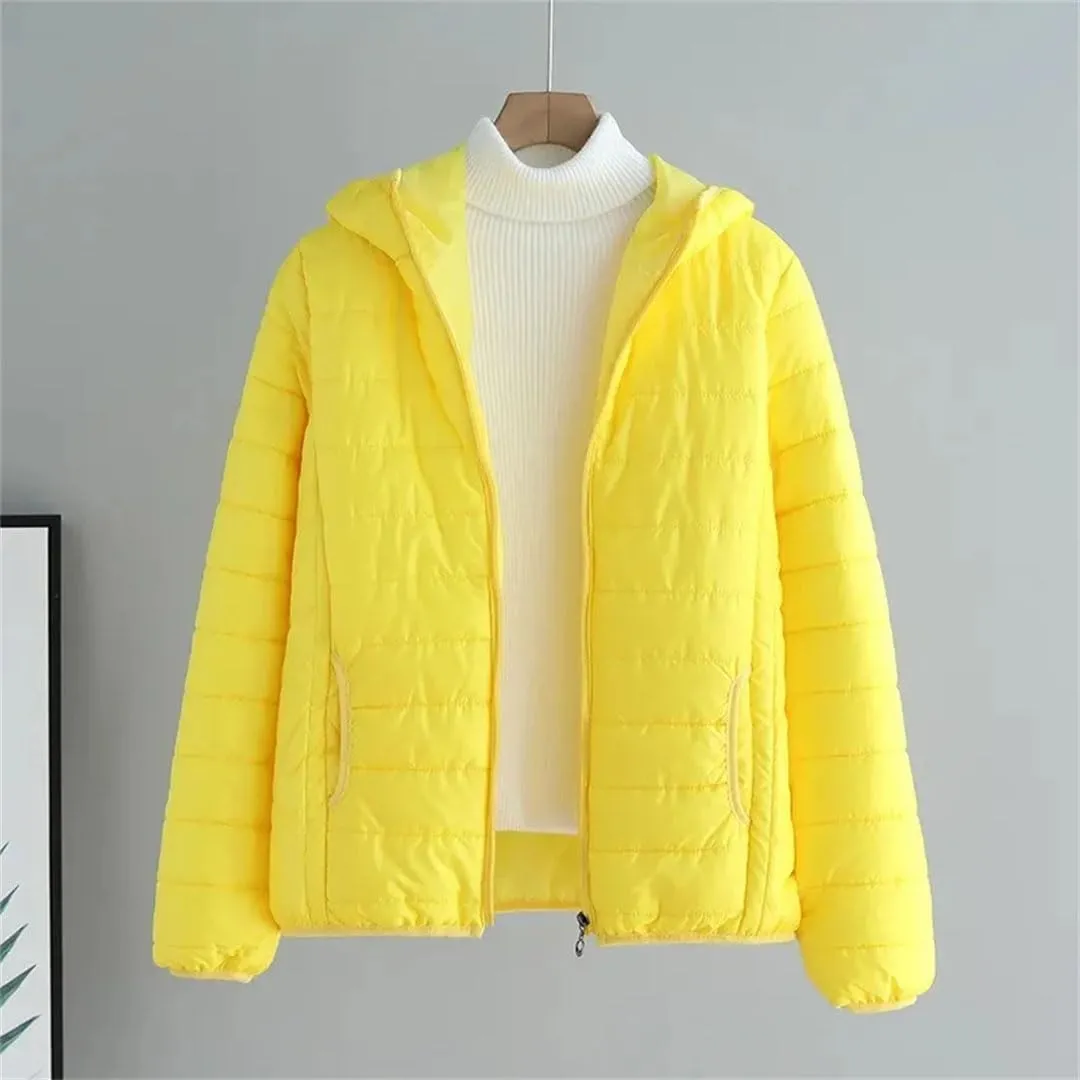Women's Winter Thin Warm Cotton Coat Short Solid Color Student Outwear Hooded Down Cotton Jacket Padded Puffer Parkas