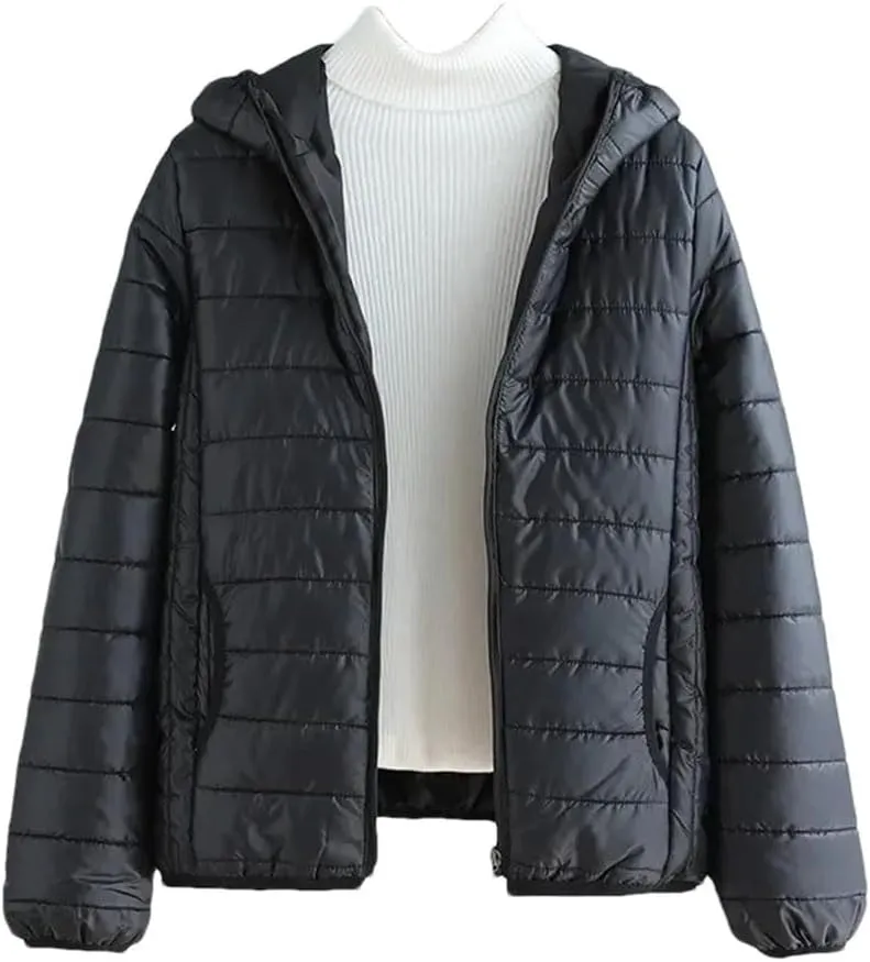 Women's Winter Thin Warm Cotton Coat Short Solid Color Student Outwear Hooded Down Cotton Jacket Padded Puffer Parkas