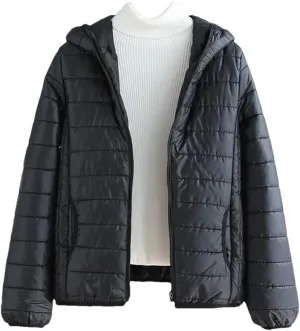 Women's Winter Thin Warm Cotton Coat Short Solid Color Student Outwear Hooded Down Cotton Jacket Padded Puffer Parkas