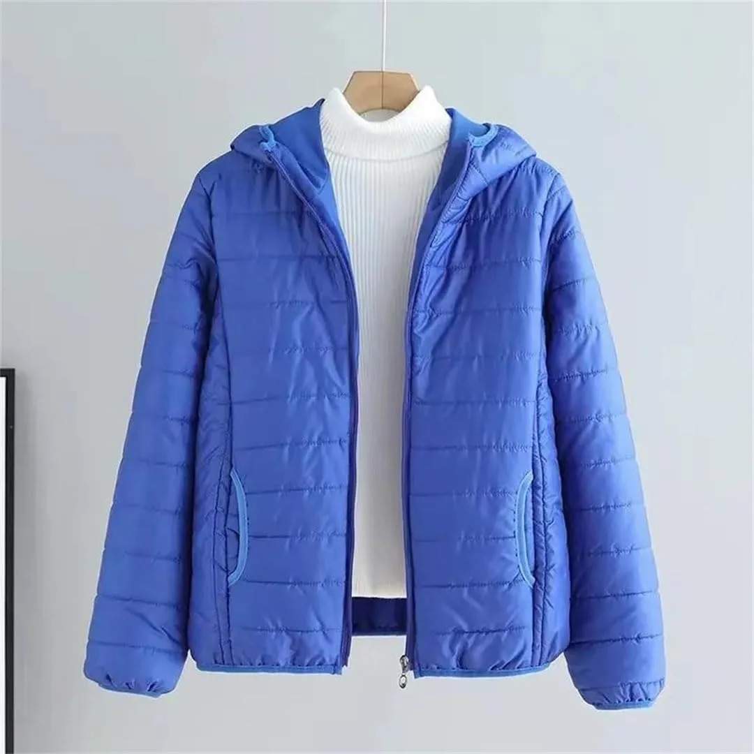 Women's Winter Thin Warm Cotton Coat Short Solid Color Student Outwear Hooded Down Cotton Jacket Padded Puffer Parkas