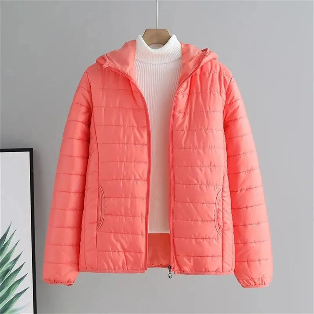 Women's Winter Thin Warm Cotton Coat Short Solid Color Student Outwear Hooded Down Cotton Jacket Padded Puffer Parkas