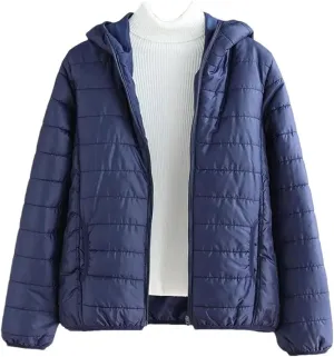 Women's Winter Thin Warm Cotton Coat Short Solid Color Student Outwear Hooded Down Cotton Jacket Padded Puffer Parkas