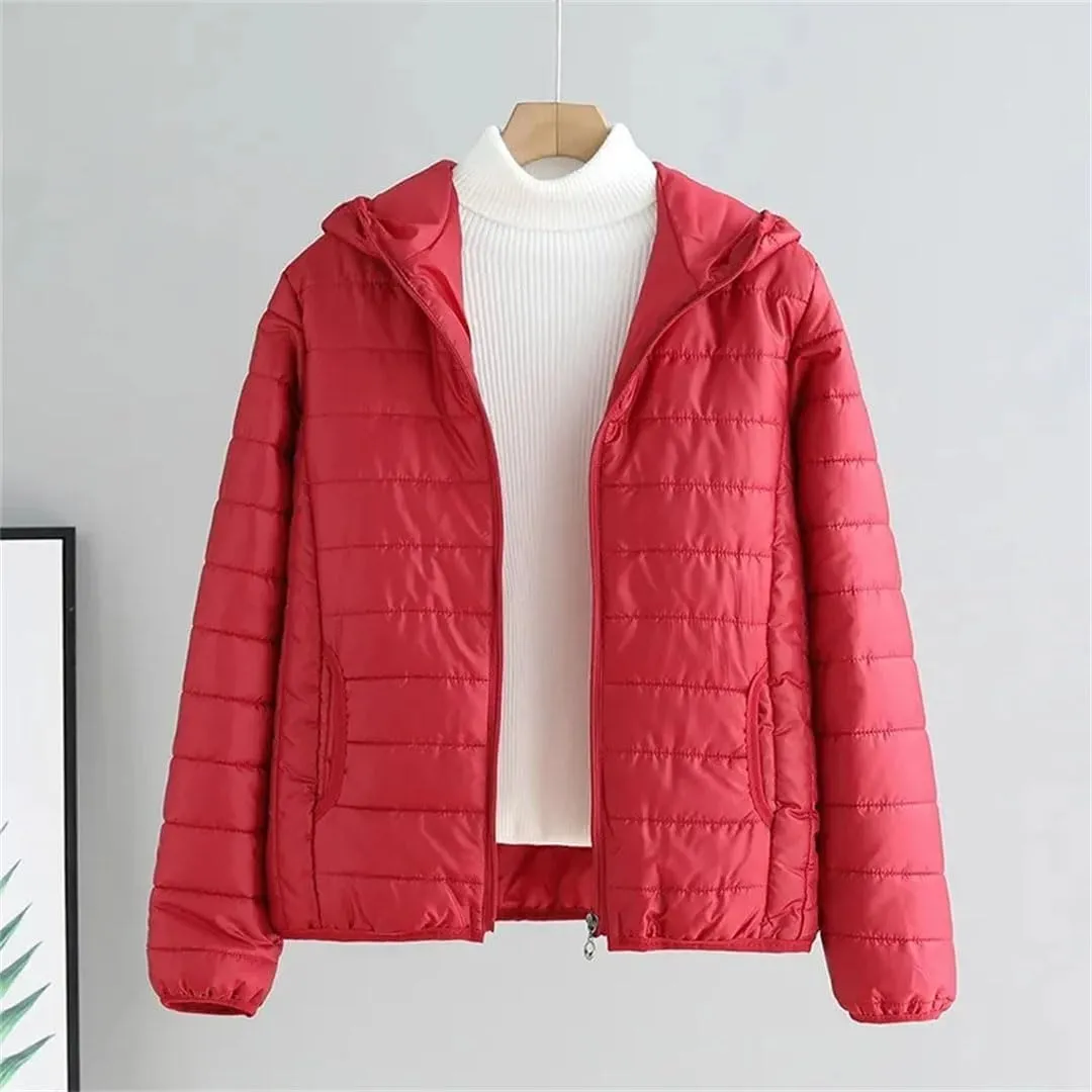Women's Winter Thin Warm Cotton Coat Short Solid Color Student Outwear Hooded Down Cotton Jacket Padded Puffer Parkas