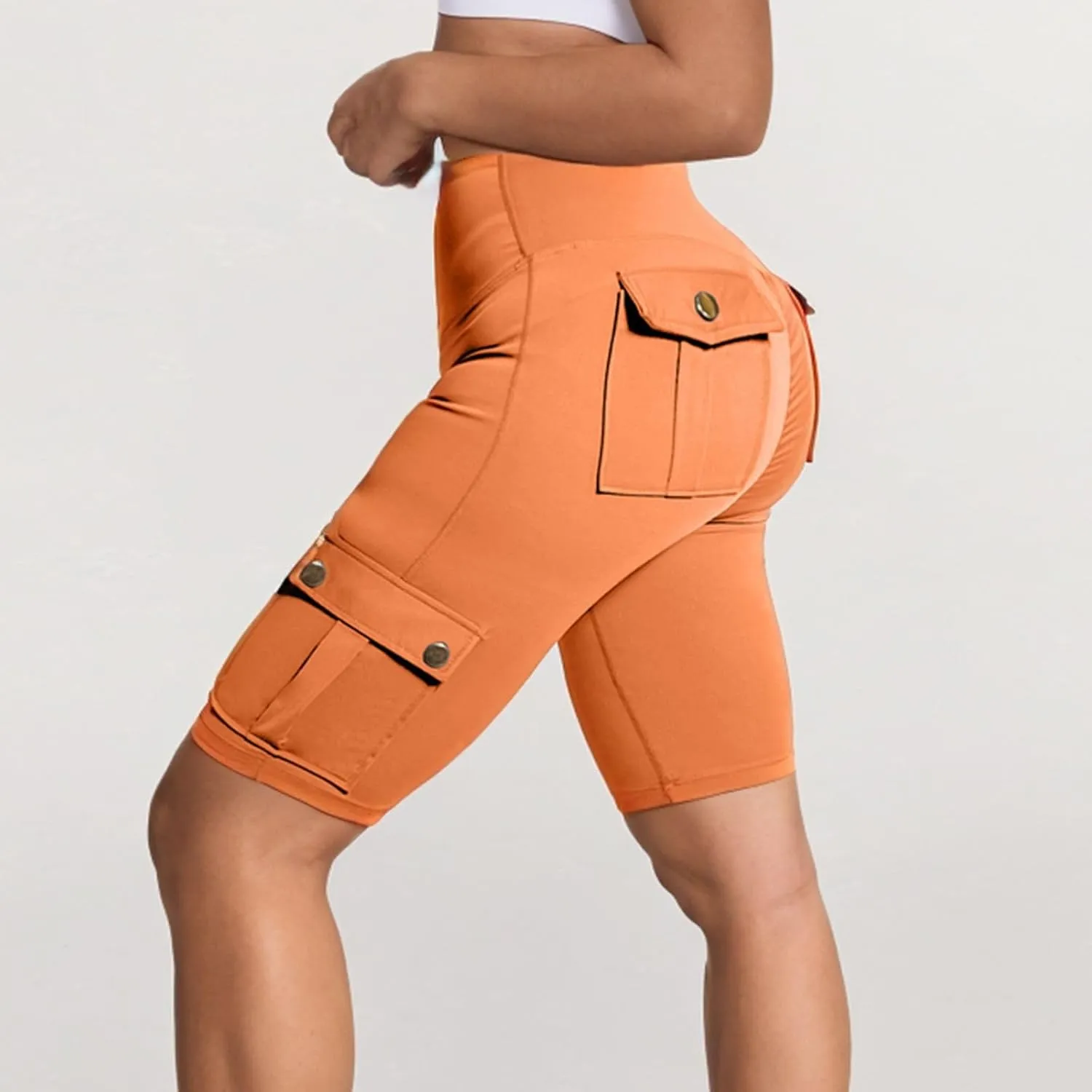 Womens Yoga Shorts Tummy Control Butt Lifting Shorts Casual Cargo Shorts High Waist Bermuda Shorts with Pockets