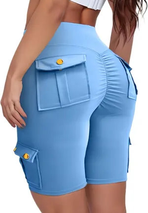 Womens Yoga Shorts Tummy Control Butt Lifting Shorts Casual Cargo Shorts High Waist Bermuda Shorts with Pockets