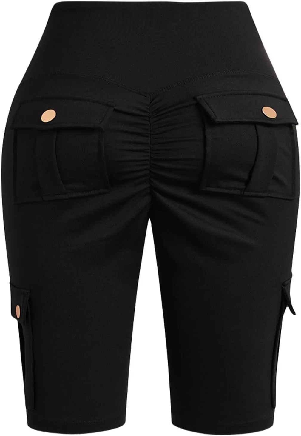 Womens Yoga Shorts Tummy Control Butt Lifting Shorts Casual Cargo Shorts High Waist Bermuda Shorts with Pockets