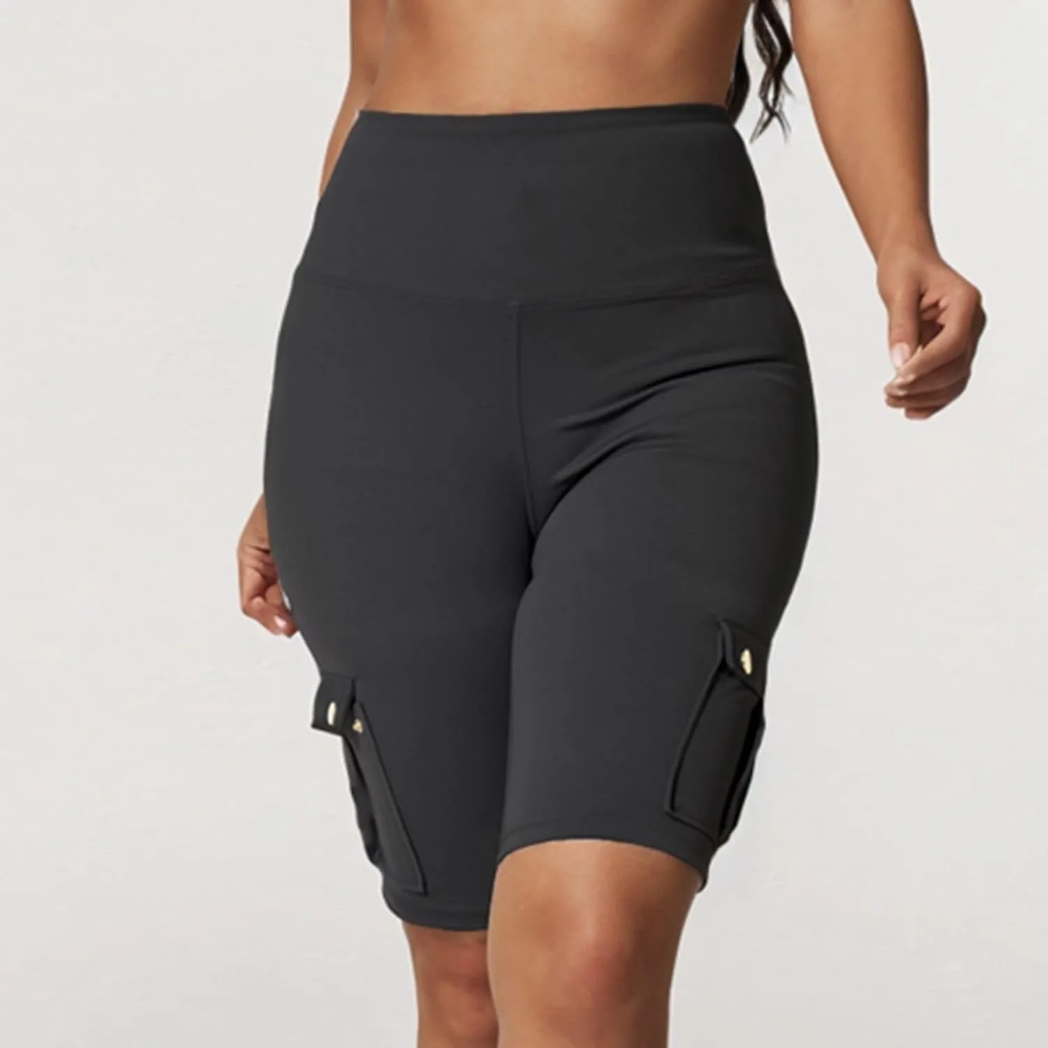 Womens Yoga Shorts Tummy Control Butt Lifting Shorts Casual Cargo Shorts High Waist Bermuda Shorts with Pockets