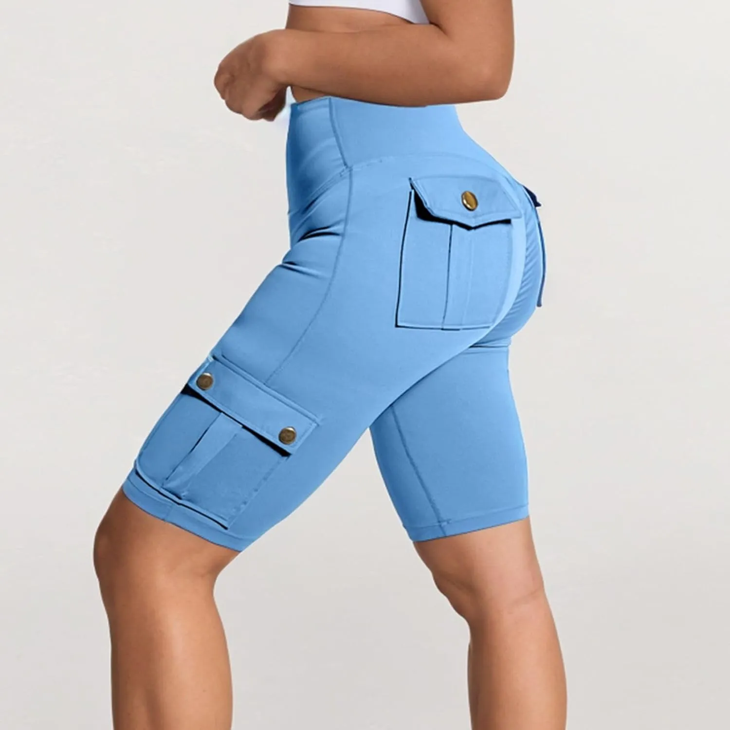 Womens Yoga Shorts Tummy Control Butt Lifting Shorts Casual Cargo Shorts High Waist Bermuda Shorts with Pockets