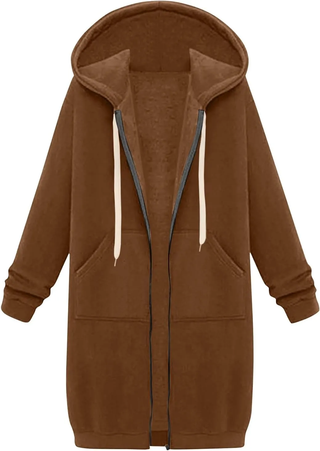 Womens Zip Up Hoodies Fall Lightweight Long Hooded Sweatshirt Oversized Fleece Jacket with Pockets