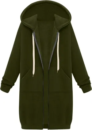 Womens Zip Up Hoodies Fall Lightweight Long Hooded Sweatshirt Oversized Fleece Jacket with Pockets