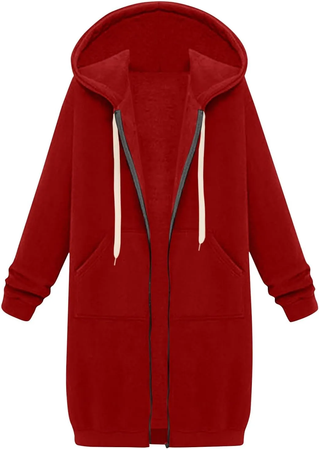 Womens Zip Up Hoodies Fall Lightweight Long Hooded Sweatshirt Oversized Fleece Jacket with Pockets