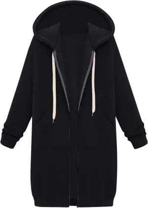 Womens Zip Up Hoodies Fall Lightweight Long Hooded Sweatshirt Oversized Fleece Jacket with Pockets