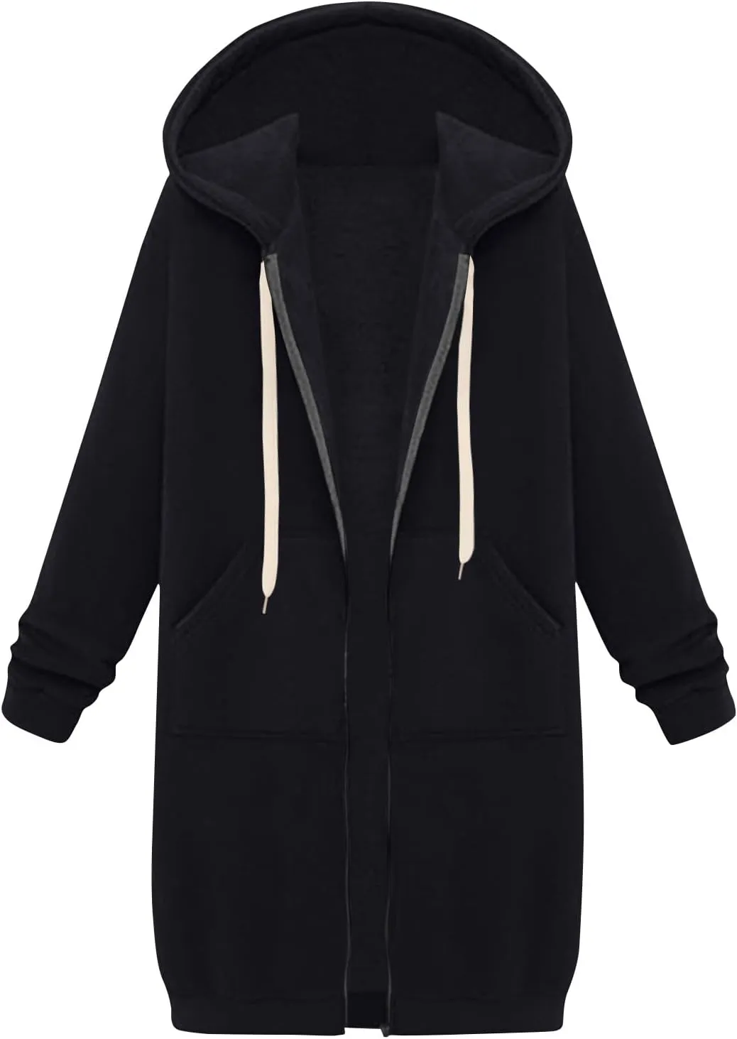 Womens Zip Up Hoodies Fall Lightweight Long Hooded Sweatshirt Oversized Fleece Jacket with Pockets
