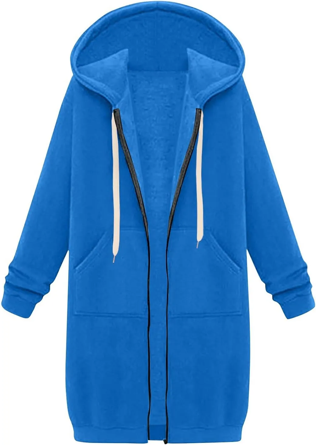 Womens Zip Up Hoodies Fall Lightweight Long Hooded Sweatshirt Oversized Fleece Jacket with Pockets