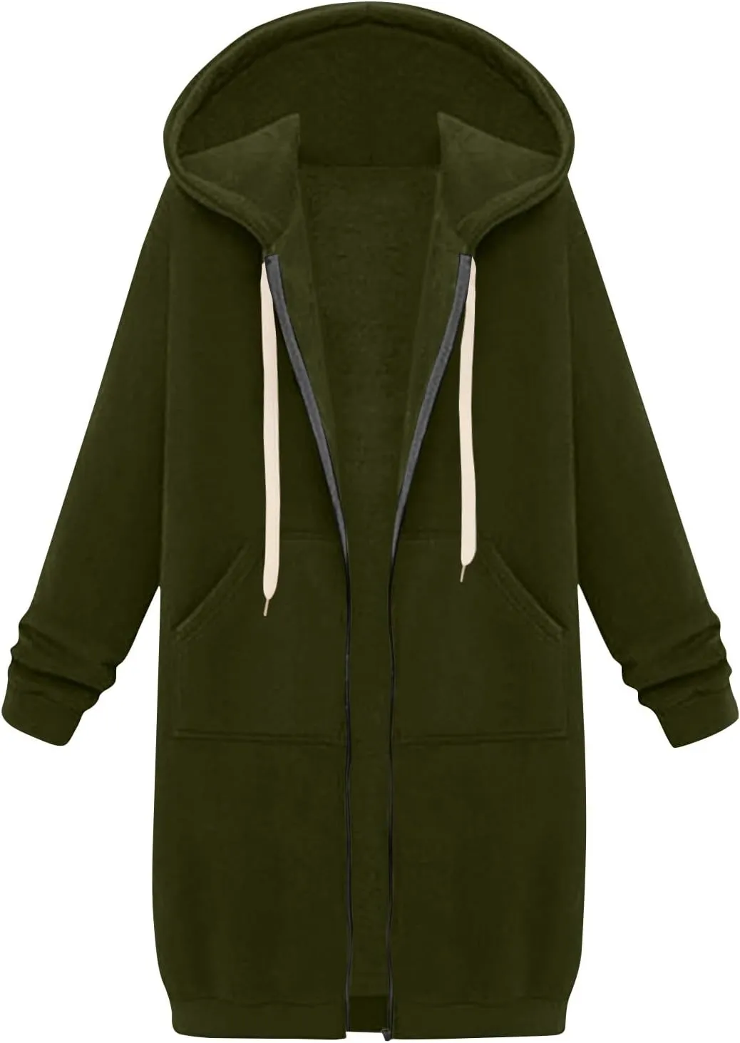 Womens Zip Up Hoodies Fall Lightweight Long Hooded Sweatshirt Oversized Fleece Jacket with Pockets
