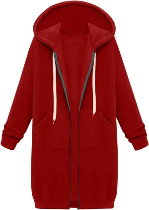 Womens Zip Up Hoodies Fall Lightweight Long Hooded Sweatshirt Oversized Fleece Jacket with Pockets