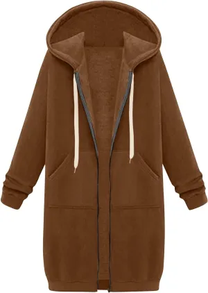 Womens Zip Up Hoodies Fall Lightweight Long Hooded Sweatshirt Oversized Fleece Jacket with Pockets