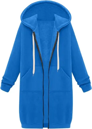 Womens Zip Up Hoodies Fall Lightweight Long Hooded Sweatshirt Oversized Fleece Jacket with Pockets
