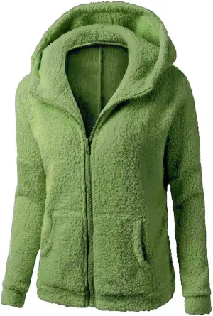 Womens Zip Up Hoodies Lightweight Fleece Lined Coats Winter Warm Coat Outwear Hooded Cotton Wool Coat with Pockets