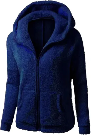 Womens Zip Up Hoodies Lightweight Fleece Lined Coats Winter Warm Coat Outwear Hooded Cotton Wool Coat with Pockets