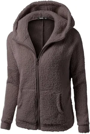 Womens Zip Up Hoodies Lightweight Fleece Lined Coats Winter Warm Coat Outwear Hooded Cotton Wool Coat with Pockets