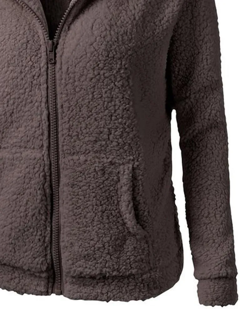 Womens Zip Up Hoodies Lightweight Fleece Lined Coats Winter Warm Coat Outwear Hooded Cotton Wool Coat with Pockets