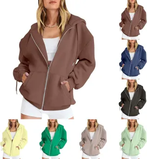 Womens Zip Up Hoodies Long Sleeve Oversized Sweatshirts Fleece Jackets 2024 Fall Outfits Fashion Coats with Pockets