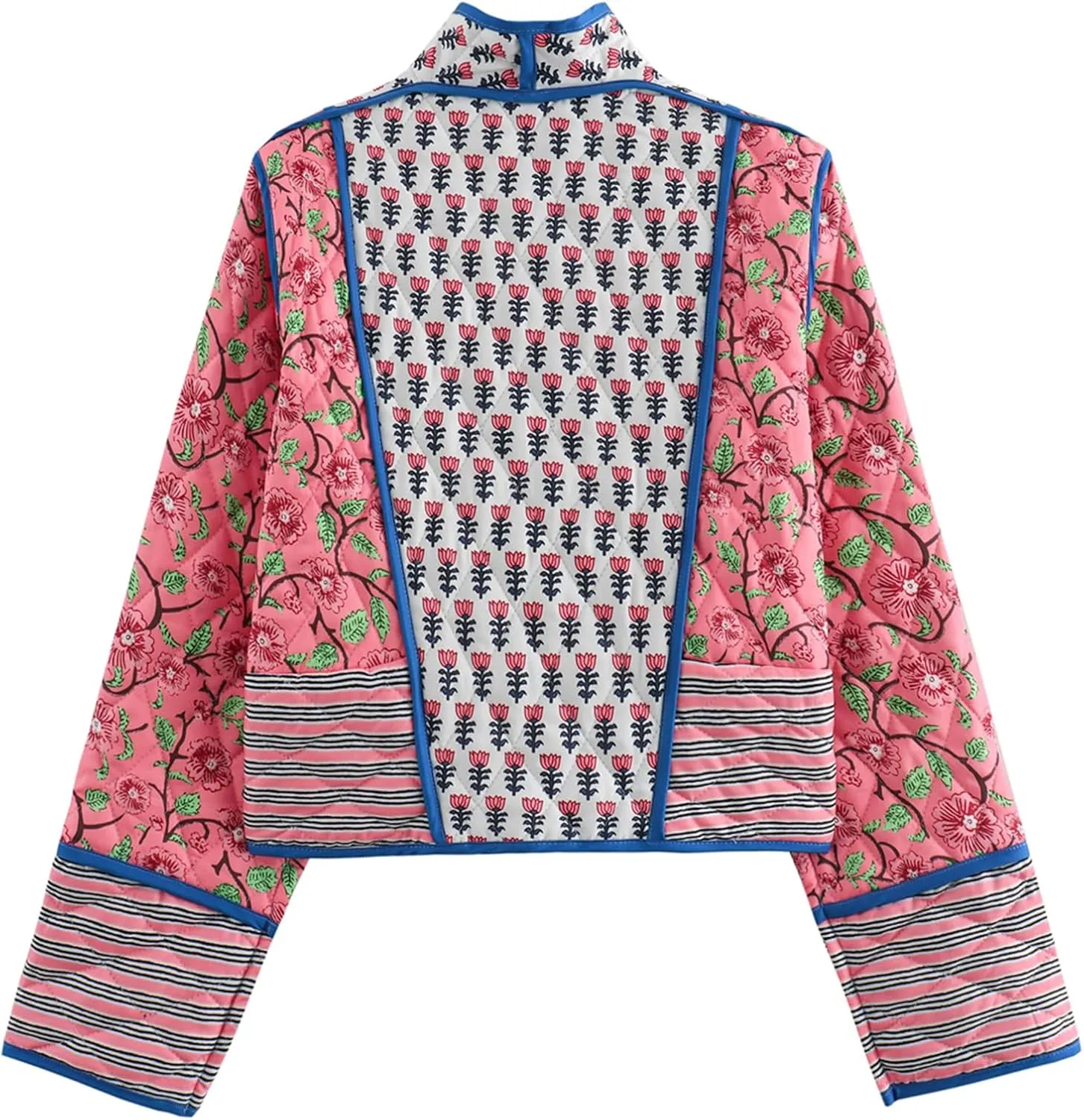 Wyeysyt Women's Cropped Puffer Quilted Jacket Cardigan Floral Printed Lightweight Long Sleeve Open Front Short Padded Coats