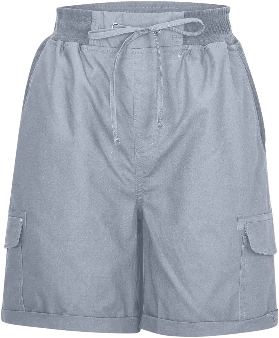 XUNRYAN Cargo Shorts Womens Summer Running Athletic Workout Short Cargo Pants Elastic High Waisted Hiking Bermuda Shorts