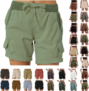 XUNRYAN Cargo Shorts Womens Summer Running Athletic Workout Short Cargo Pants Elastic High Waisted Hiking Bermuda Shorts