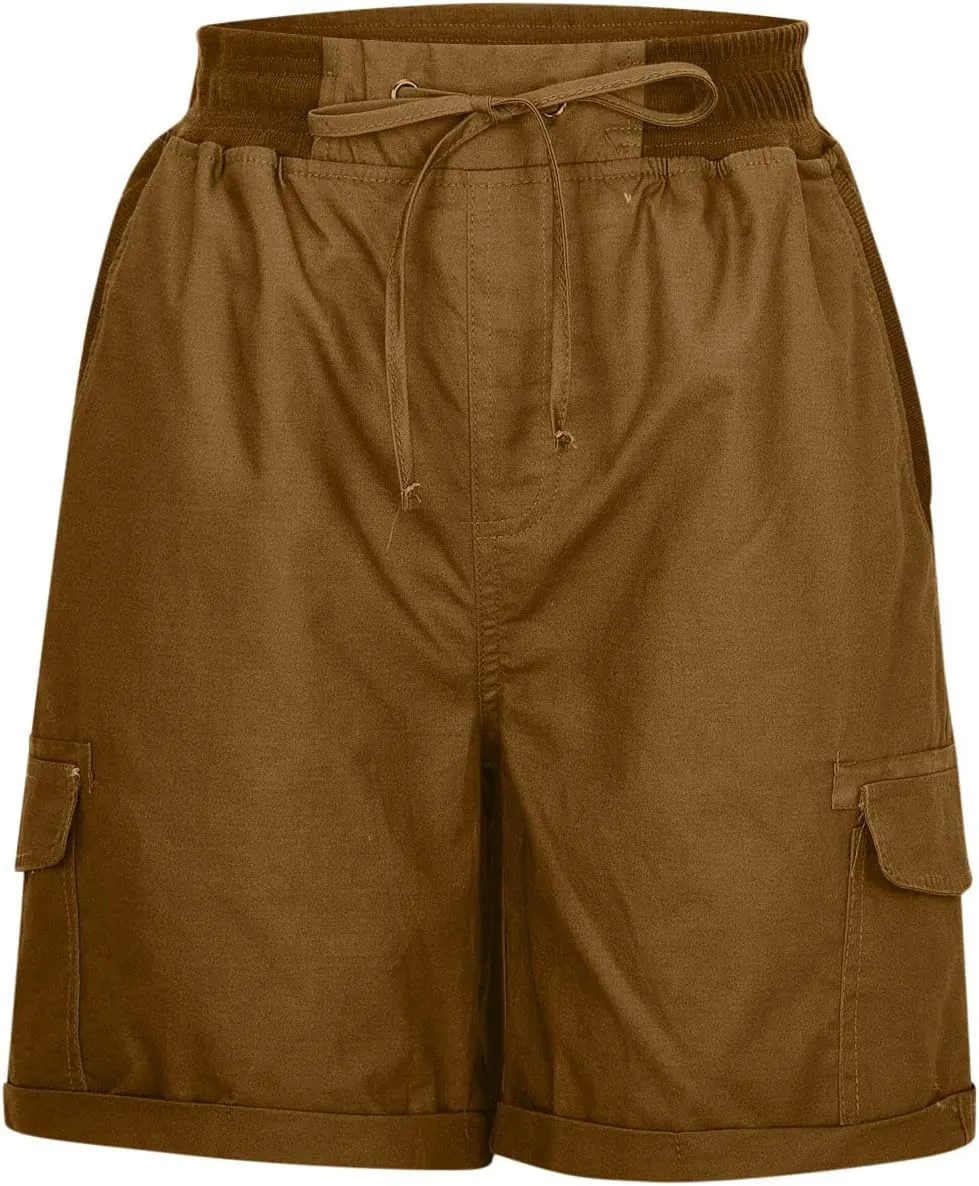 XUNRYAN Cargo Shorts Womens Summer Running Athletic Workout Short Cargo Pants Elastic High Waisted Hiking Bermuda Shorts