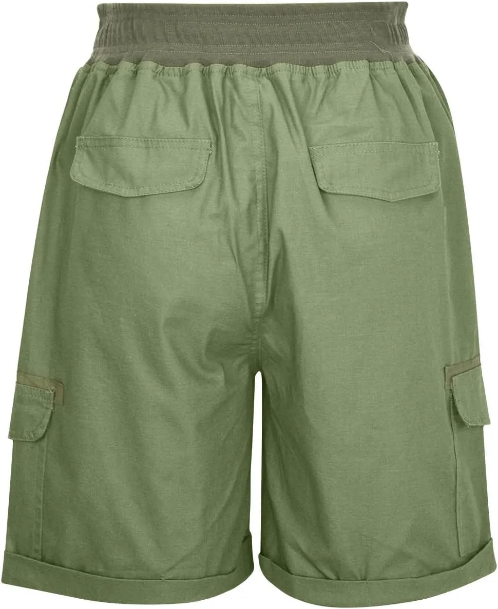 XUNRYAN Cargo Shorts Womens Summer Running Athletic Workout Short Cargo Pants Elastic High Waisted Hiking Bermuda Shorts