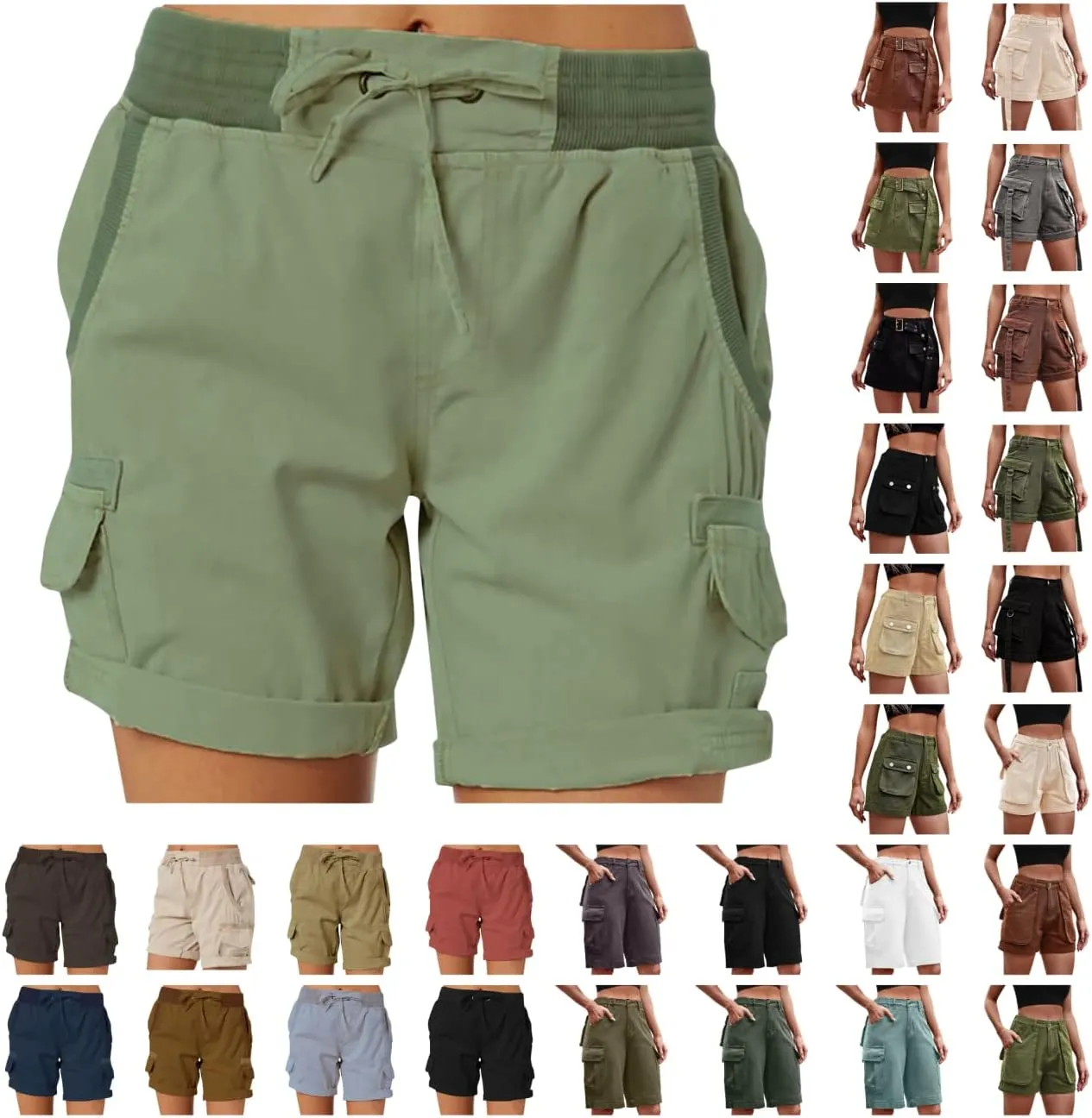 XUNRYAN Cargo Shorts Womens Summer Running Athletic Workout Short Cargo Pants Elastic High Waisted Hiking Bermuda Shorts