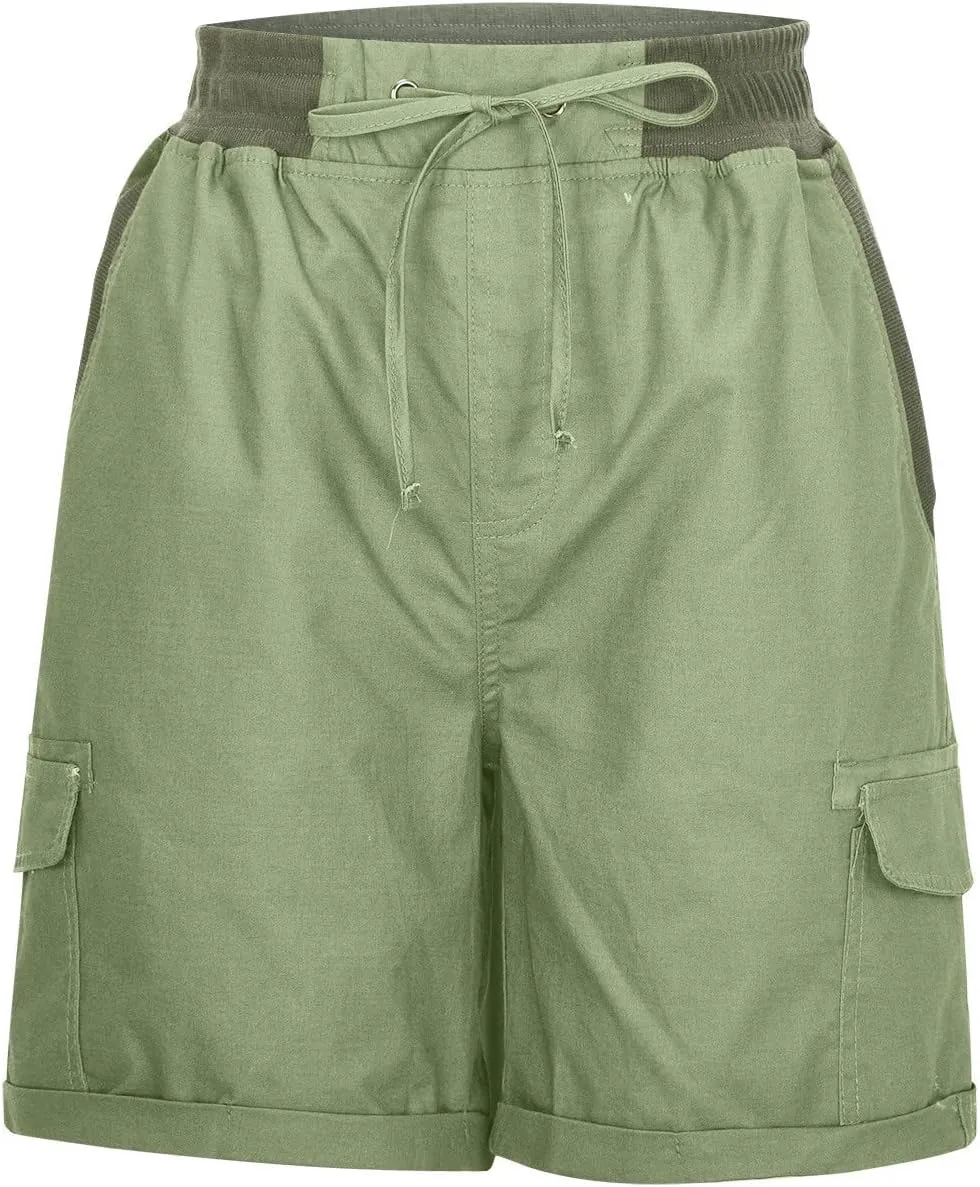 XUNRYAN Cargo Shorts Womens Summer Running Athletic Workout Short Cargo Pants Elastic High Waisted Hiking Bermuda Shorts