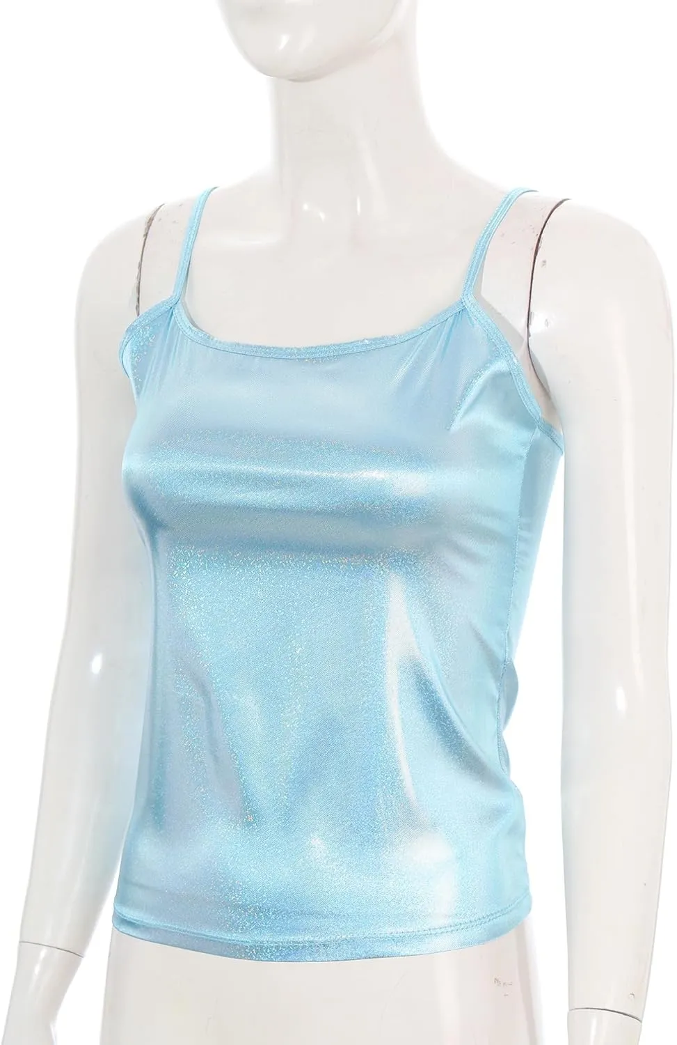 YiZYiF Women's Spaghetti Wet Look PVC Leather Camisole Vest Tank Top Blouse