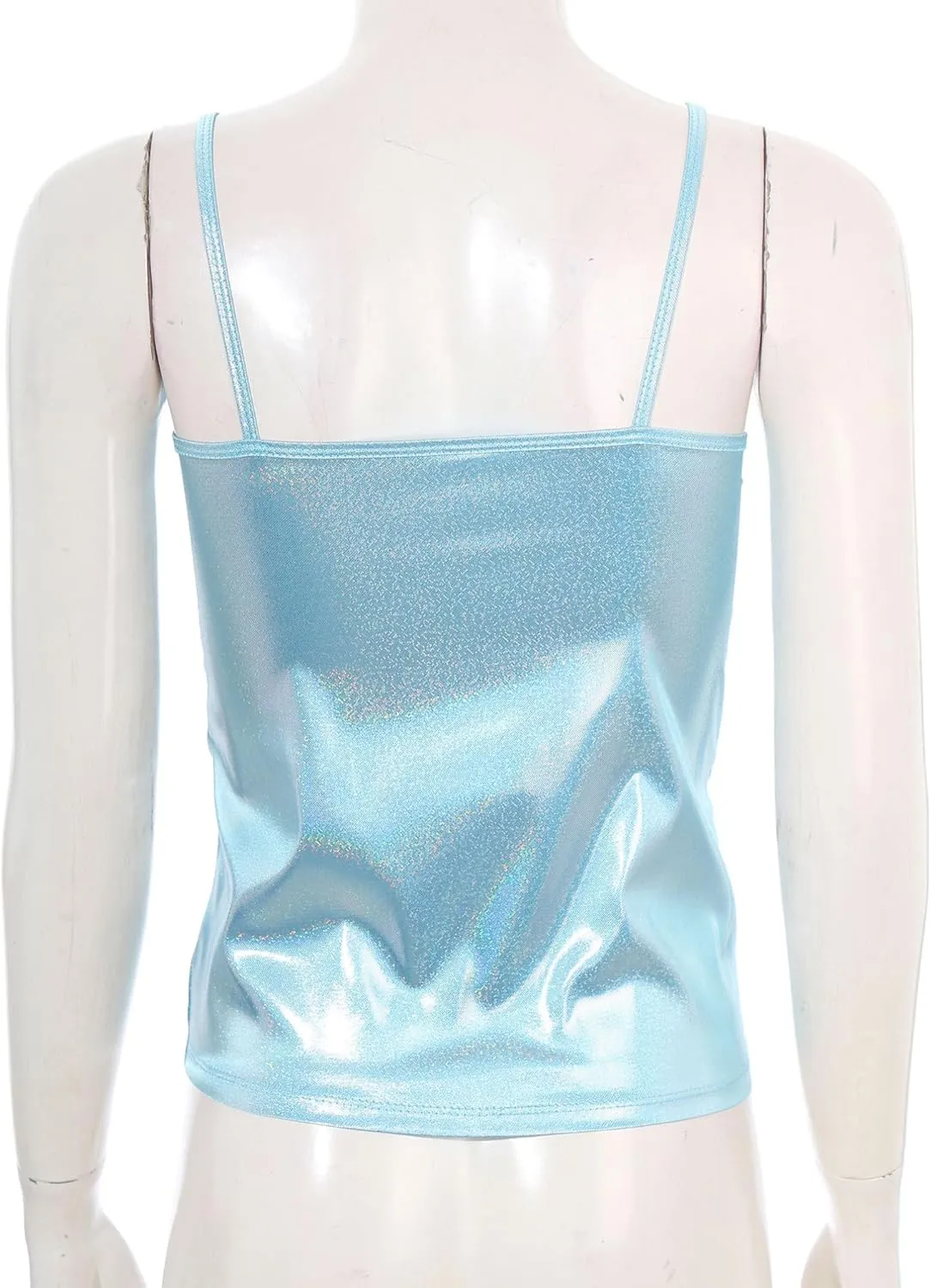 YiZYiF Women's Spaghetti Wet Look PVC Leather Camisole Vest Tank Top Blouse