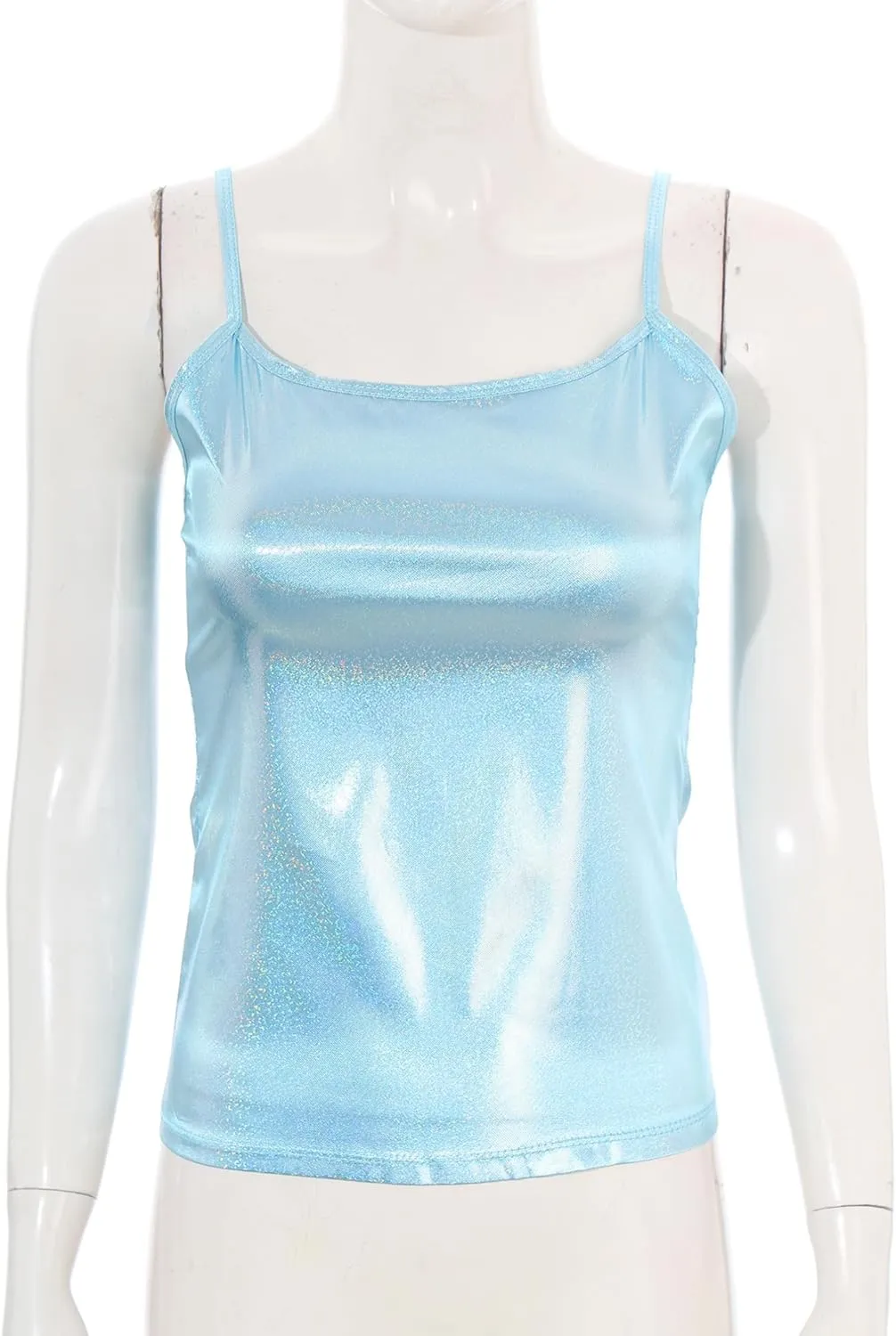 YiZYiF Women's Spaghetti Wet Look PVC Leather Camisole Vest Tank Top Blouse