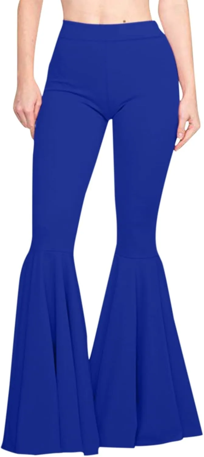 YOLAI Womens Solid Color Bell Bottoms Pants High Waist Slim Fit Stretch Casual Flared Trousers Long Palazzo Pants