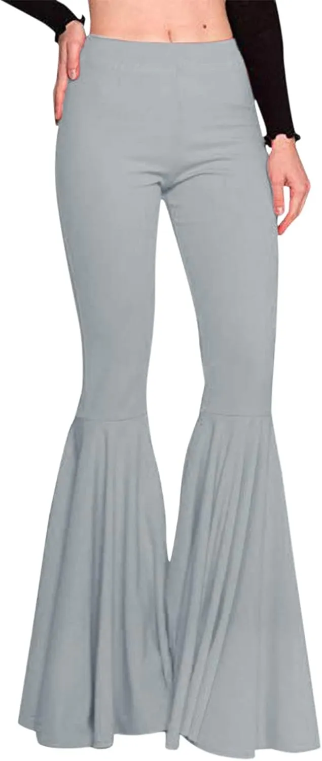 YOLAI Womens Solid Color Bell Bottoms Pants High Waist Slim Fit Stretch Casual Flared Trousers Long Palazzo Pants