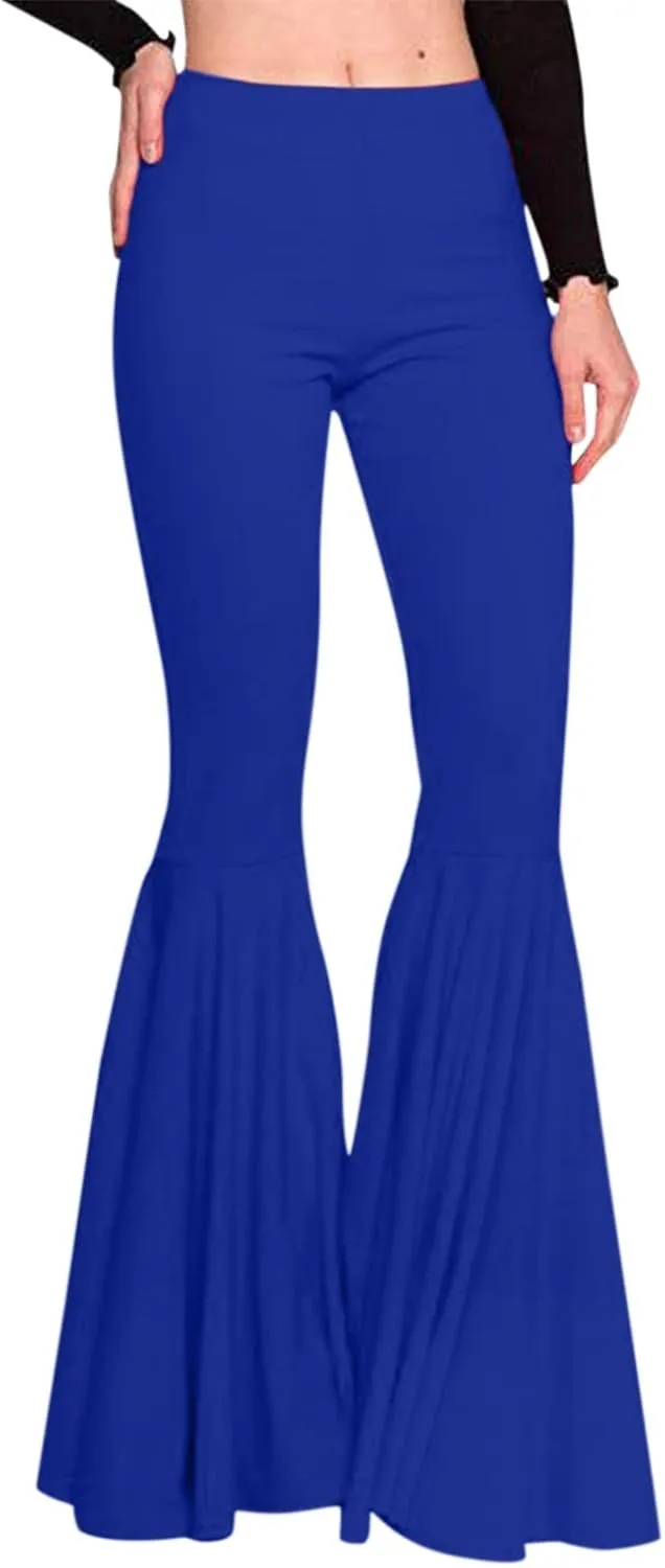 YOLAI Womens Solid Color Bell Bottoms Pants High Waist Slim Fit Stretch Casual Flared Trousers Long Palazzo Pants