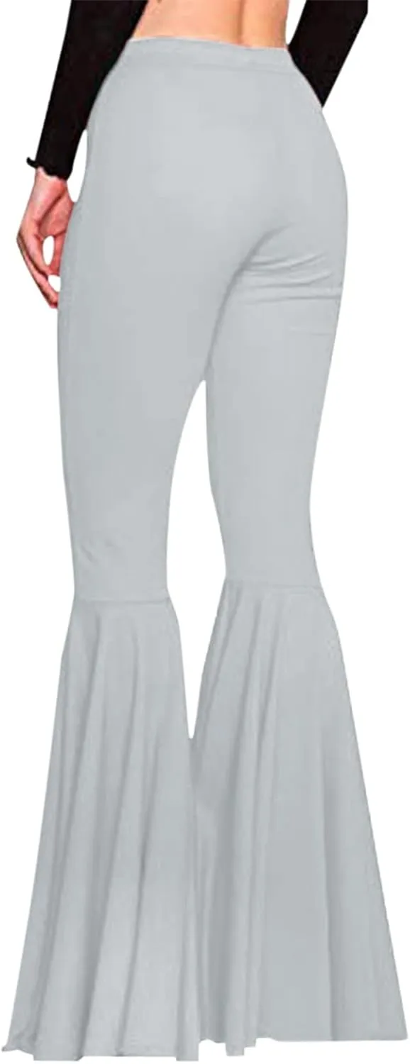 YOLAI Womens Solid Color Bell Bottoms Pants High Waist Slim Fit Stretch Casual Flared Trousers Long Palazzo Pants