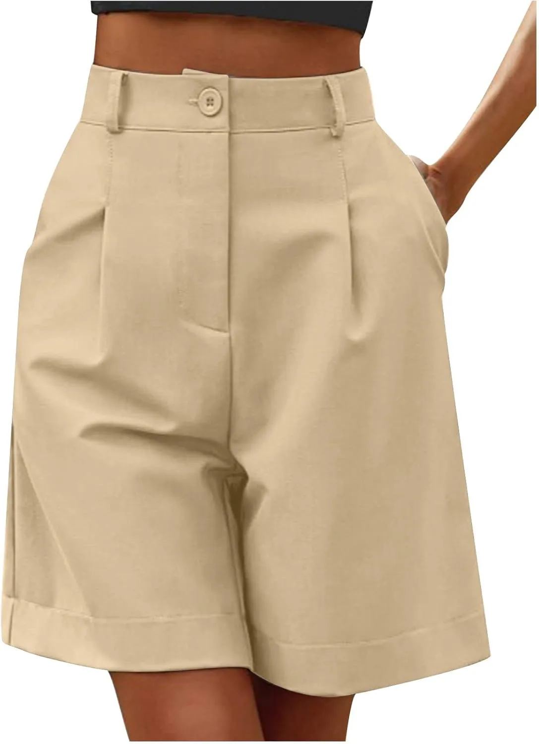 ZDRZK Summer Shorts for Women 2024 High Waist Button Pleated Bermuda Shorts Pockets Casual Business Dressy Trouser Shorts