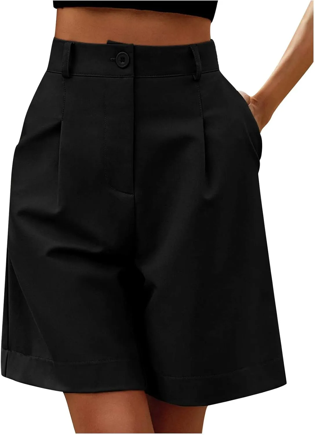 ZDRZK Summer Shorts for Women 2024 High Waist Button Pleated Bermuda Shorts Pockets Casual Business Dressy Trouser Shorts