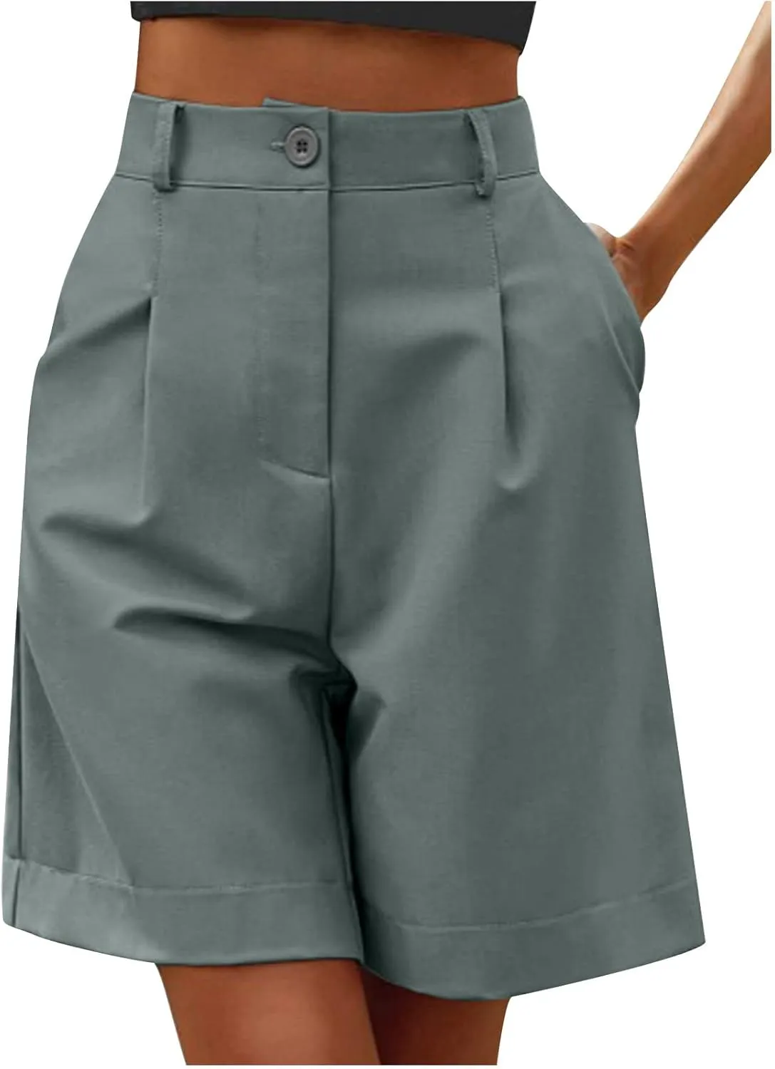 ZDRZK Summer Shorts for Women 2024 High Waist Button Pleated Bermuda Shorts Pockets Casual Business Dressy Trouser Shorts