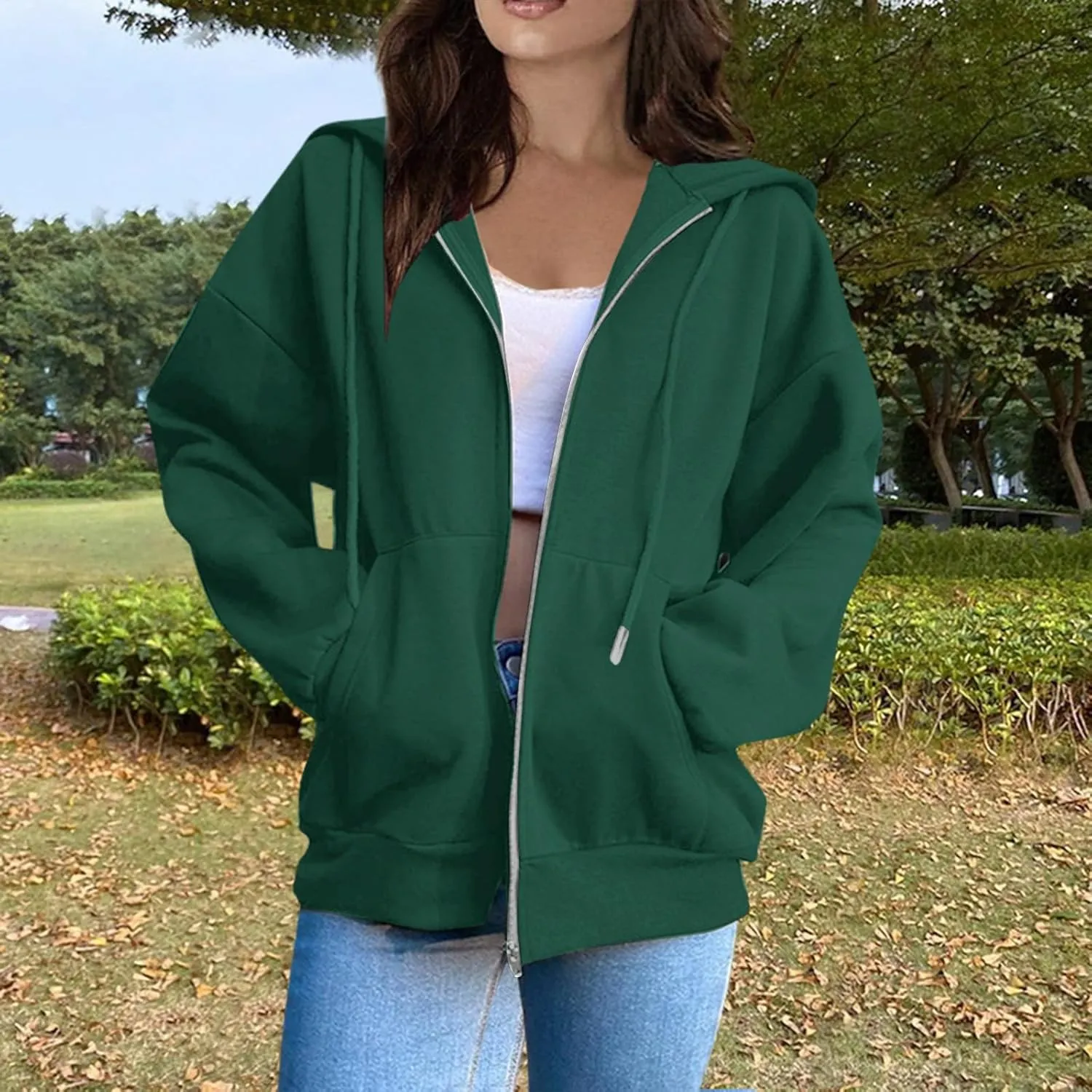 Zip Up Hoodie Women Fall Fashion Long Sleeve Oversized Sweatshirts for Women Y2K Hoodies Causal Jacket with Pockets