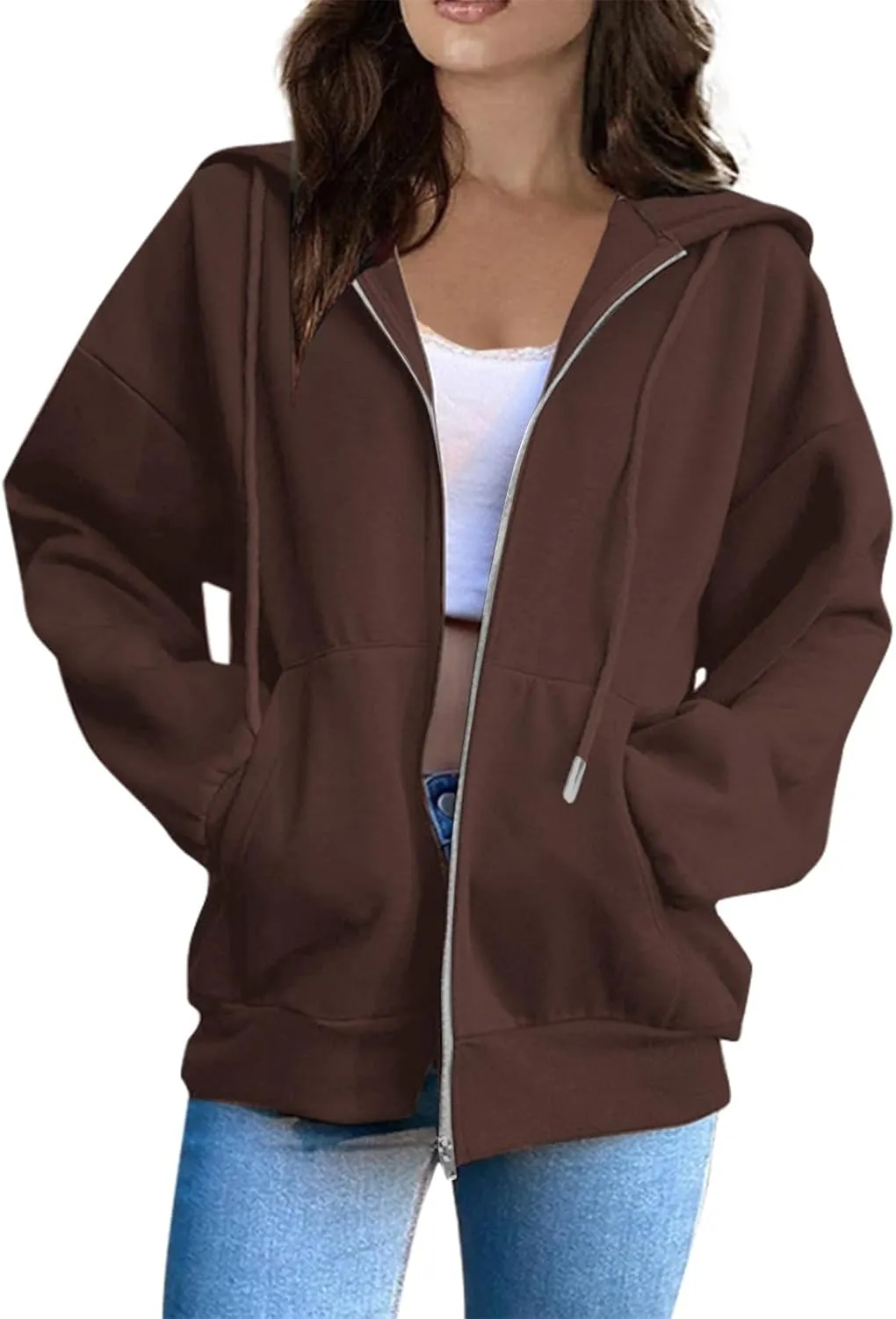 Zip Up Hoodie Women Fall Fashion Long Sleeve Oversized Sweatshirts for Women Y2K Hoodies Causal Jacket with Pockets